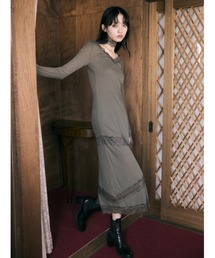 Sheer Wool Rib Lace Dress / シアーウールリブレースドレス