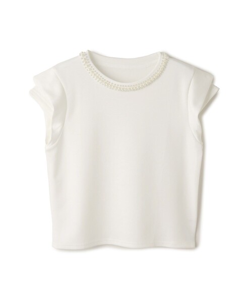 Jayro(ジャイロ)の「パールネックフレンチスリーブTシャツ(Tシャツ/カットソー・レディース・ホワイト系その他/ブラック・FREE)」の2枚目の写真