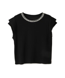 パールネックフレンチスリーブTシャツ