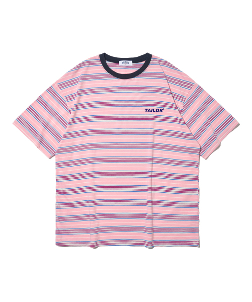 カレッジロゴストライプ半袖Tシャツ（ピンク）（Tシャツ/カットソー