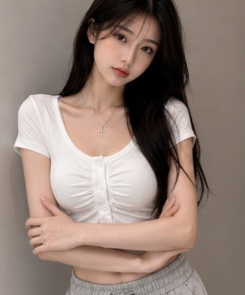NoBelle(ノベル)の「半袖ネックシャーリングカットソー ショート丈タイトトップス カップ付き(Tシャツ/カットソー・レディース・ホワイト/ブラック/グレー・FREE)」の8枚目の写真