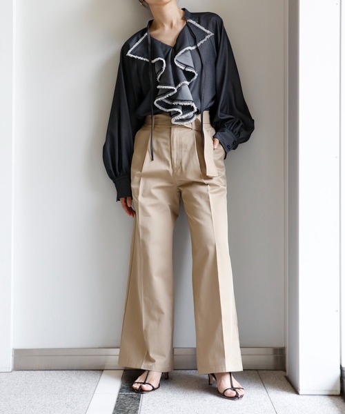 Sirin（シリン）の「ベルト付きチノワイドパンツ（チノパンツ・レディース・ブラウン/ベージュ/ピンク・S/XS）」の7枚目の写真