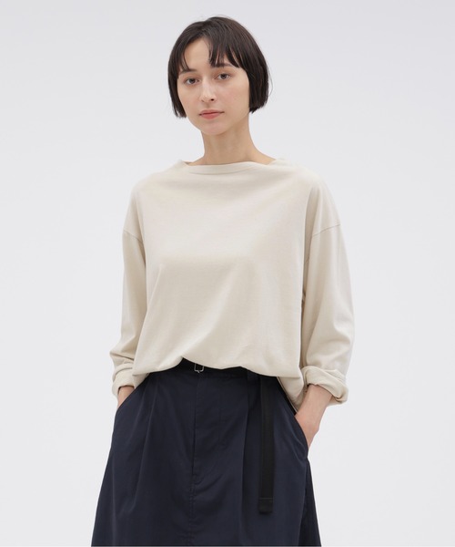 MHL.(エムエイチエル)の「SMOOTH COTTON JERSEY(Tシャツ/カットソー・レディース・ダークブラウン/オフホワイト・2)」の2枚目の写真