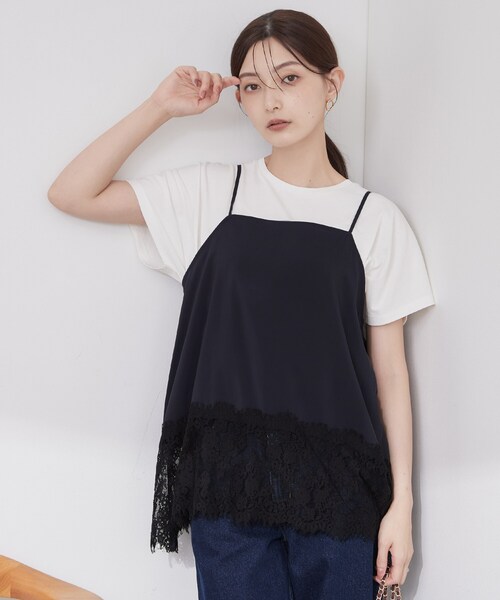OPAQUE.CLIP（オペークドットクリップ）の「裾レース マットサテンキャミ【洗濯機OK】（シャツ/ブラウス・レディース・ネイビー/ブラウン系その他・00）」の2枚目の写真