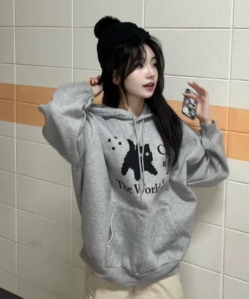 CATSAVETHEWORLD（キャットセーブザワールド）の「◇CATSAVETHEWORLD◇ブランド直輸入正規品/ピクセルアートフーディ Pixel art hoodie (2Color)（パーカー・レディース・グレー/ブラック・FREE）」の15枚目の写真
