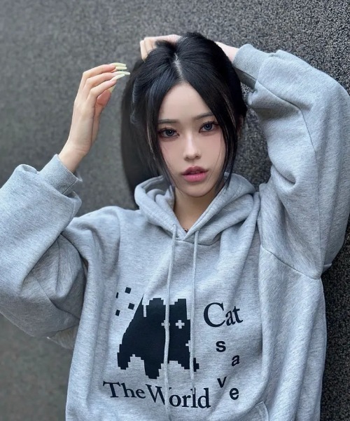 CATSAVETHEWORLD（キャットセーブザワールド）の「◇CATSAVETHEWORLD◇ブランド直輸入正規品/ピクセルアートフーディ Pixel art hoodie (2Color)（パーカー・レディース・グレー/ブラック・FREE）」の18枚目の写真