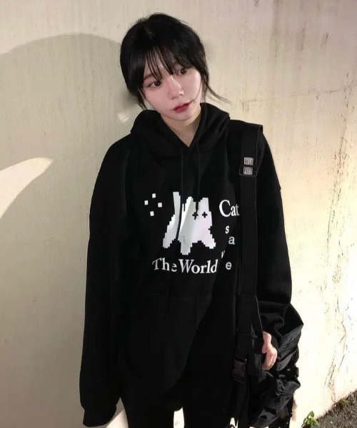 CATSAVETHEWORLD（キャットセーブザワールド）の「◇CATSAVETHEWORLD◇ブランド直輸入正規品/ピクセルアートフーディ Pixel art hoodie (2Color)（パーカー・レディース・グレー/ブラック・FREE）」の9枚目の写真