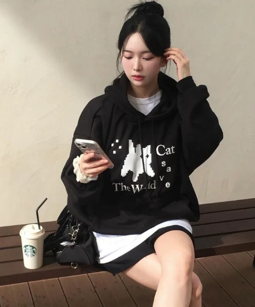 CATSAVETHEWORLD（キャットセーブザワールド）の「◇CATSAVETHEWORLD◇ブランド直輸入正規品/ピクセルアートフーディ Pixel art hoodie (2Color)（パーカー・レディース・グレー/ブラック・FREE）」の10枚目の写真