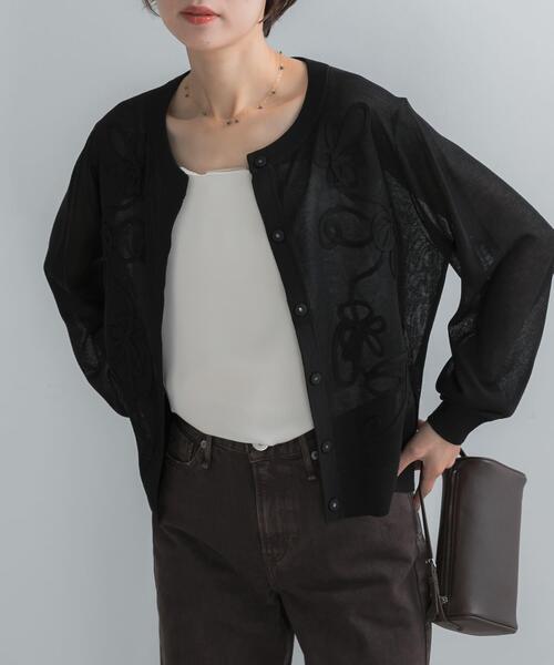 URBAN RESEARCH ROSSO WOMEN(アーバンリサーチ ロッソ)の「Torrazzo Donna CORD LACE SHEER CARDIGAN(カーディガン/ボレロ・レディース・ホワイト/グレー/ブラック・FREE)」の1枚目の写真