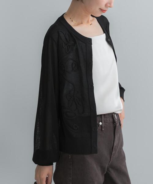 URBAN RESEARCH ROSSO WOMEN(アーバンリサーチ ロッソ)の「Torrazzo Donna CORD LACE SHEER CARDIGAN(カーディガン/ボレロ・レディース・ホワイト/グレー/ブラック・FREE)」の4枚目の写真