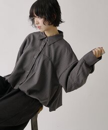 ストライプ裾バルーンシャツ