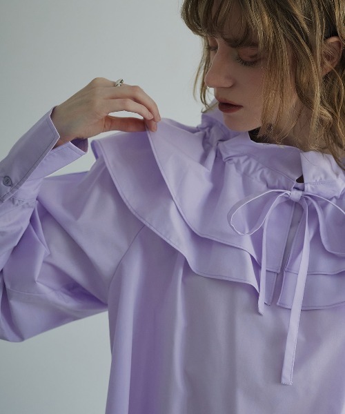 W:Huku(フーク)の「【W:Huku / ノンアイロンシリーズ】2wayショルダーフリルブラウス / No-Iron 2-Way Shoulder-Ruffle Blouse(シャツ/ブラウス・レディース・オフホワイト/ブラック/パープル・FREE)」の1枚目の写真
