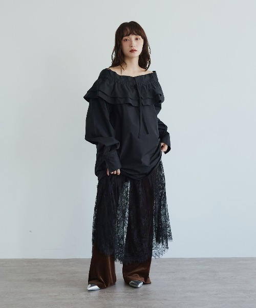 W:Huku(フーク)の「【W:Huku / ノンアイロンシリーズ】2wayショルダーフリルブラウス / No-Iron 2-Way Shoulder-Ruffle Blouse(シャツ/ブラウス・レディース・オフホワイト/ブラック/パープル・FREE)」の9枚目の写真