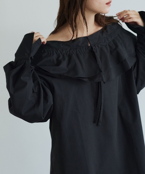 W:Huku(フーク)の「【W:Huku / ノンアイロンシリーズ】2wayショルダーフリルブラウス / No-Iron 2-Way Shoulder-Ruffle Blouse(シャツ/ブラウス・レディース・オフホワイト/ブラック/パープル・FREE)」の10枚目の写真