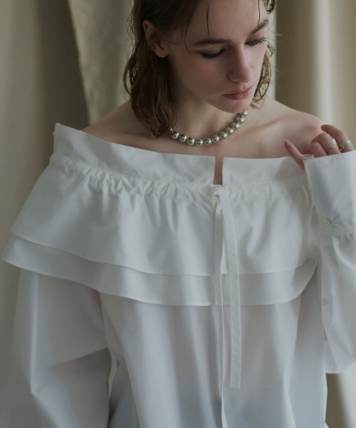 W:Huku(フーク)の「【W:Huku / ノンアイロンシリーズ】2wayショルダーフリルブラウス / No-Iron 2-Way Shoulder-Ruffle Blouse(シャツ/ブラウス・レディース・オフホワイト/ブラック/パープル・FREE)」の12枚目の写真