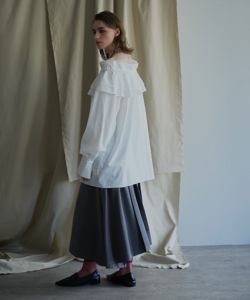W:Huku(フーク)の「【W:Huku / ノンアイロンシリーズ】2wayショルダーフリルブラウス / No-Iron 2-Way Shoulder-Ruffle Blouse(シャツ/ブラウス・レディース・オフホワイト/ブラック/パープル・FREE)」の19枚目の写真
