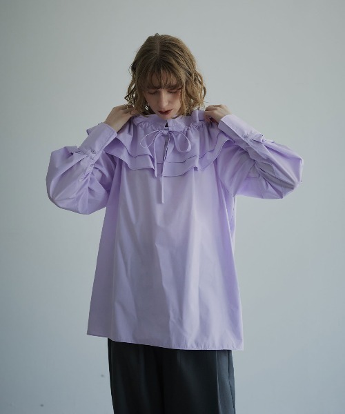 W:Huku(フーク)の「【W:Huku / ノンアイロンシリーズ】2wayショルダーフリルブラウス / No-Iron 2-Way Shoulder-Ruffle Blouse(シャツ/ブラウス・レディース・オフホワイト/ブラック/パープル・FREE)」の22枚目の写真