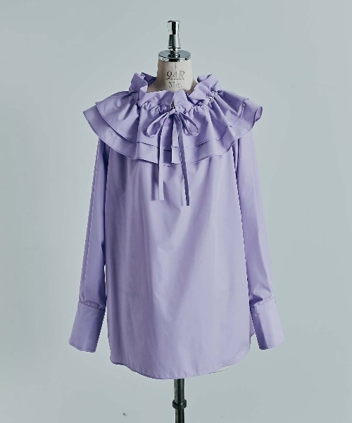 W:Huku(フーク)の「【W:Huku / ノンアイロンシリーズ】2wayショルダーフリルブラウス / No-Iron 2-Way Shoulder-Ruffle Blouse(シャツ/ブラウス・レディース・オフホワイト/ブラック/パープル・FREE)」の4枚目の写真