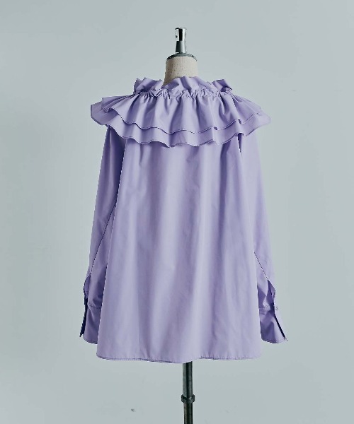 W:Huku(フーク)の「【W:Huku / ノンアイロンシリーズ】2wayショルダーフリルブラウス / No-Iron 2-Way Shoulder-Ruffle Blouse(シャツ/ブラウス・レディース・オフホワイト/ブラック/パープル・FREE)」の5枚目の写真