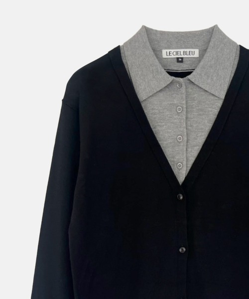 LE CIEL BLEU(ルシェルブルー)の「トロンプルイユカーディガン / Trompe-l'oeil Cardigan(ニット/セーター・レディース・ブラック/ボルドー/チャコールグレー・36)」の7枚目の写真
