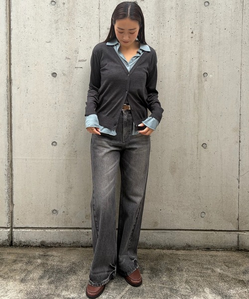 LE CIEL BLEU(ルシェルブルー)の「トロンプルイユカーディガン / Trompe-l'oeil Cardigan(ニット/セーター・レディース・ブラック/ボルドー/チャコールグレー・36)」の9枚目の写真