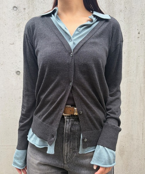 LE CIEL BLEU(ルシェルブルー)の「トロンプルイユカーディガン / Trompe-l'oeil Cardigan(ニット/セーター・レディース・ブラック/ボルドー/チャコールグレー・36)」の11枚目の写真