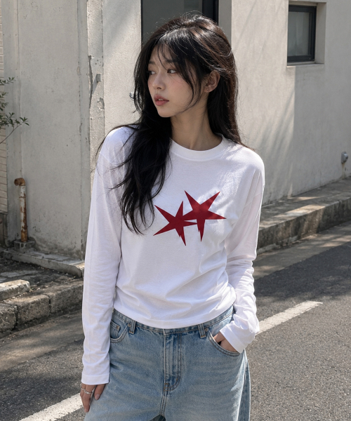 GRAVER ORDINARY（グレイバーオーディナリー）の「[ODNR UNISEX]ツインズスター ロングスリーブ Tシャツ_ホワイト（Tシャツ/カットソー・レディース・ホワイト・MEDIUM/LARGE）」の8枚目の写真