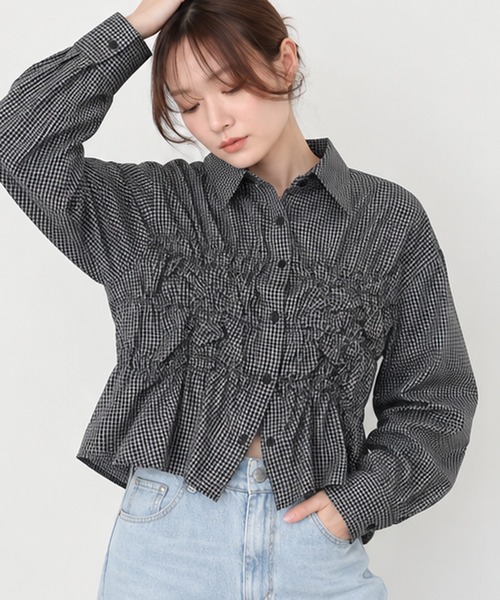 HALEY PESCA(ヘーリーペスカ)の「HALEY PESCA/ギャザーシャーリングチェックシャツ(シャツ/ブラウス・レディース・ホワイト/ブラック/ブルー・FREE)」の16枚目の写真