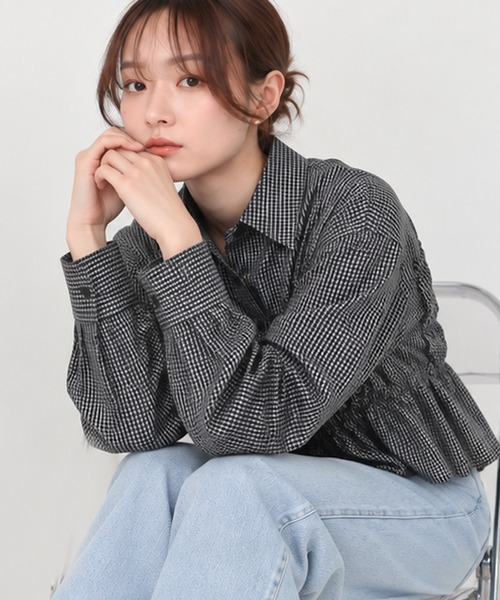 HALEY PESCA(ヘーリーペスカ)の「HALEY PESCA/ギャザーシャーリングチェックシャツ(シャツ/ブラウス・レディース・ホワイト/ブラック/ブルー・FREE)」の8枚目の写真