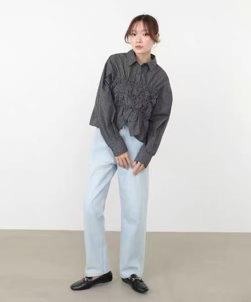 HALEY PESCA(ヘーリーペスカ)の「HALEY PESCA/ギャザーシャーリングチェックシャツ(シャツ/ブラウス・レディース・ホワイト/ブラック/ブルー・FREE)」の9枚目の写真