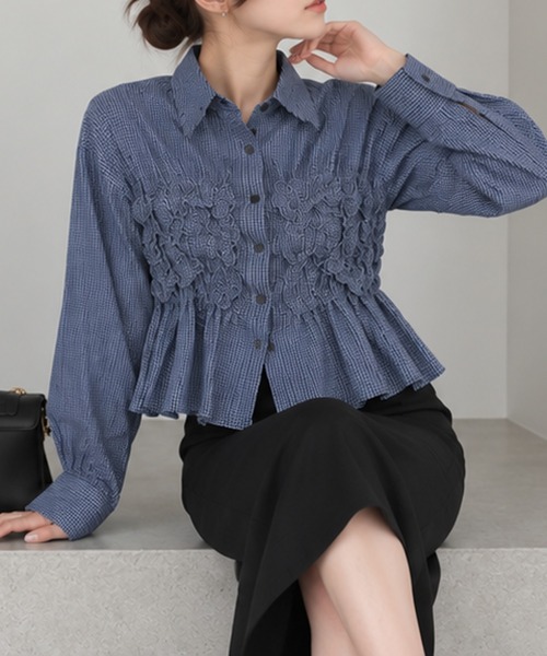 HALEY PESCA(ヘーリーペスカ)の「HALEY PESCA/ギャザーシャーリングチェックシャツ(シャツ/ブラウス・レディース・ホワイト/ブラック/ブルー・FREE)」の10枚目の写真