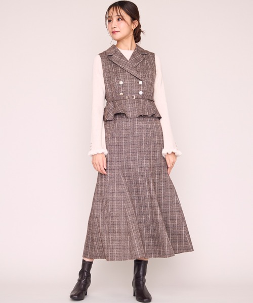 MISCH MASCH(ミッシュマッシュ)の「2026秋冬新作 チェック柄ペプラムテーラージャンスカ(ワンピース・レディース・ブラック/ブラウン・S/M)」の9枚目の写真