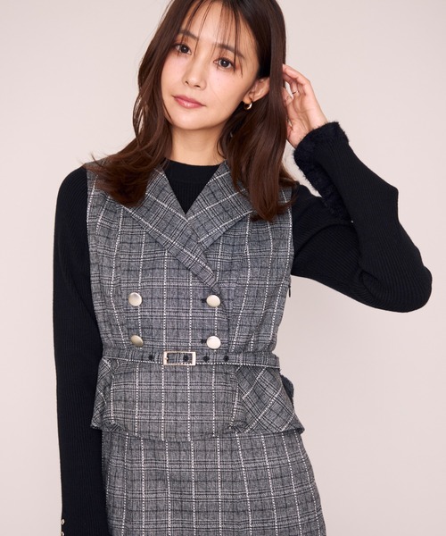 MISCH MASCH(ミッシュマッシュ)の「2026秋冬新作 チェック柄ペプラムテーラージャンスカ(ワンピース・レディース・ブラック/ブラウン・S/M)」の13枚目の写真