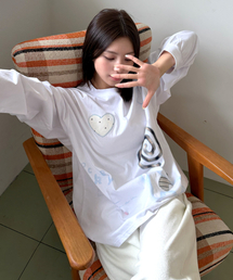 パッチワークグラフィック長袖Tシャツ ホワイト MDTS105WHITE