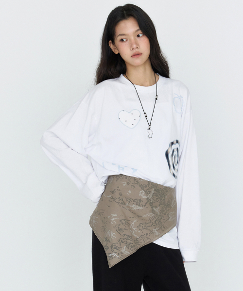 MONGDOL(モンドル)の「パッチワークグラフィック長袖Tシャツ ホワイト MDTS105WHITE(Tシャツ/カットソー・レディース・その他・F)」の3枚目の写真
