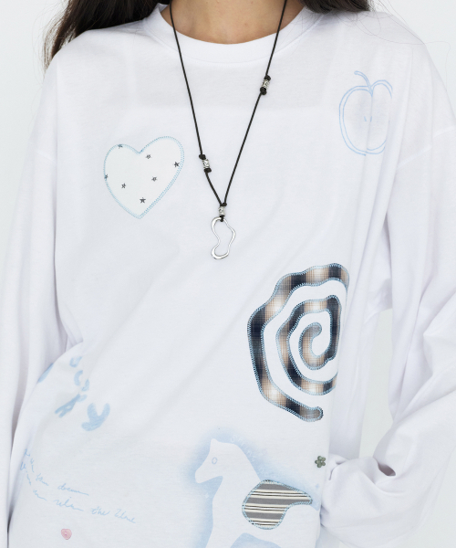 MONGDOL(モンドル)の「パッチワークグラフィック長袖Tシャツ ホワイト MDTS105WHITE(Tシャツ/カットソー・レディース・その他・F)」の5枚目の写真