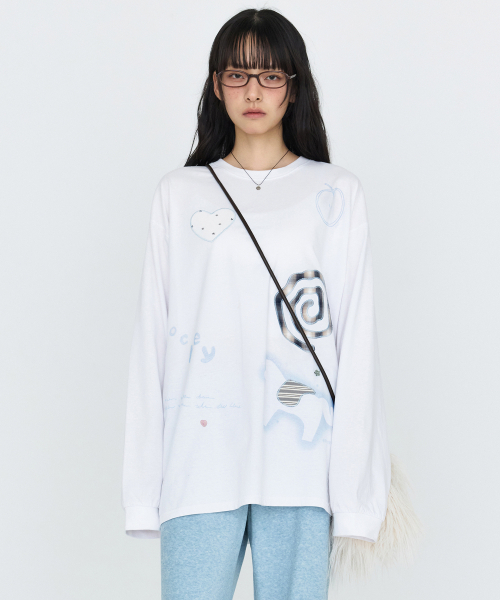 MONGDOL(モンドル)の「パッチワークグラフィック長袖Tシャツ ホワイト MDTS105WHITE(Tシャツ/カットソー・レディース・その他・F)」の6枚目の写真