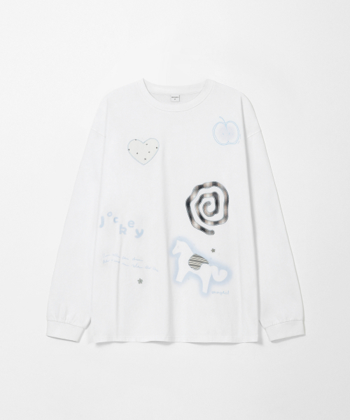 MONGDOL(モンドル)の「パッチワークグラフィック長袖Tシャツ ホワイト MDTS105WHITE(Tシャツ/カットソー・レディース・その他・F)」の7枚目の写真
