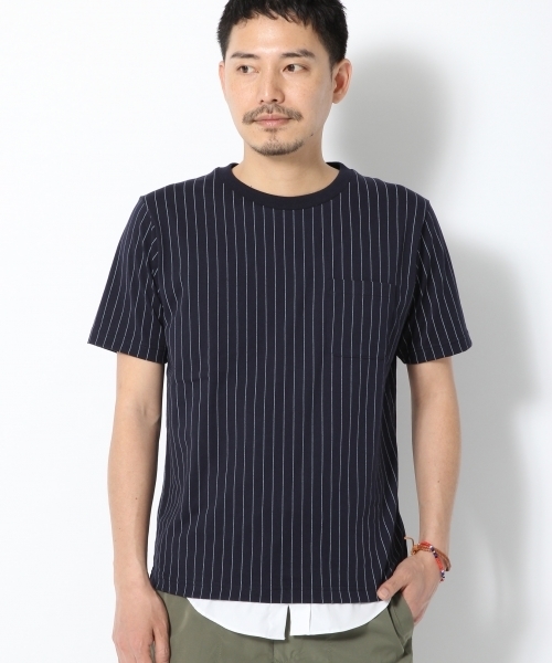 GLOBAL WORK（グローバルワーク）の「【吸水速乾】シャツレイヤー半袖/712584（Tシャツ/カットソー・メンズ・ホワイト/ネイビー/オフホワイト/ブルー/ダークブルー/グレー/ライトパープル・SMALL/LARGE/MEDIUM/X-LARGE）」の6枚目の写真