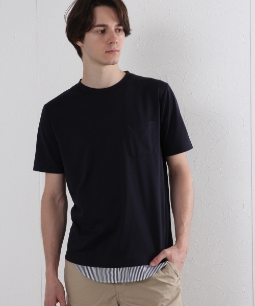 GLOBAL WORK（グローバルワーク）の「【吸水速乾】シャツレイヤー半袖/712584（Tシャツ/カットソー・メンズ・ホワイト/ネイビー/オフホワイト/ブルー/ダークブルー/グレー/ライトパープル・SMALL/LARGE/MEDIUM/X-LARGE）」の7枚目の写真