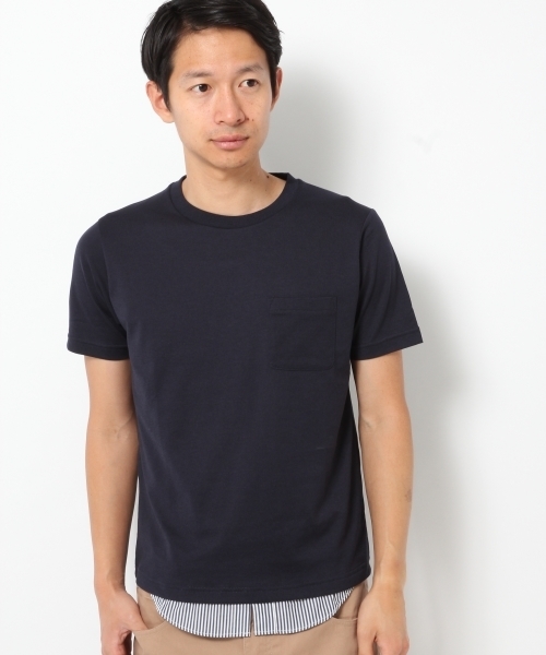 GLOBAL WORK（グローバルワーク）の「【吸水速乾】シャツレイヤー半袖/712584（Tシャツ/カットソー・メンズ・ホワイト/ネイビー/オフホワイト/ブルー/ダークブルー/グレー/ライトパープル・SMALL/LARGE/MEDIUM/X-LARGE）」の4枚目の写真