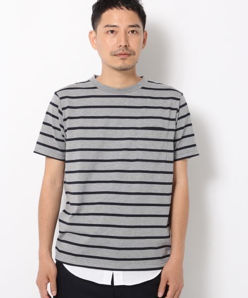 GLOBAL WORK（グローバルワーク）の「【吸水速乾】シャツレイヤー半袖/712584（Tシャツ/カットソー・メンズ・ホワイト/ネイビー/オフホワイト/ブルー/ダークブルー/グレー/ライトパープル・SMALL/LARGE/MEDIUM/X-LARGE）」の3枚目の写真