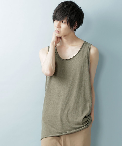 MONO-MART(モノマート)の「ツインロールネックタンク 裾ラウンドロングタンク(Heather mix)(タンクトップ・メンズ・ブルー系その他/ロイヤルブルー/マスタード/ピンク/チャコール/オートミール/ネイビー/カーキ/グレー/レッド/ブルー系その他2/ワイン/ブラック/スモークピンク/エメラルド/ホワイト・L/M/XL/S)」の7枚目の写真