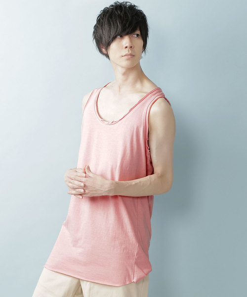 MONO-MART(モノマート)の「ツインロールネックタンク 裾ラウンドロングタンク(Heather mix)(タンクトップ・メンズ・ブルー系その他/ロイヤルブルー/マスタード/ピンク/チャコール/オートミール/ネイビー/カーキ/グレー/レッド/ブルー系その他2/ワイン/ブラック/スモークピンク/エメラルド/ホワイト・L/M/XL/S)」の15枚目の写真