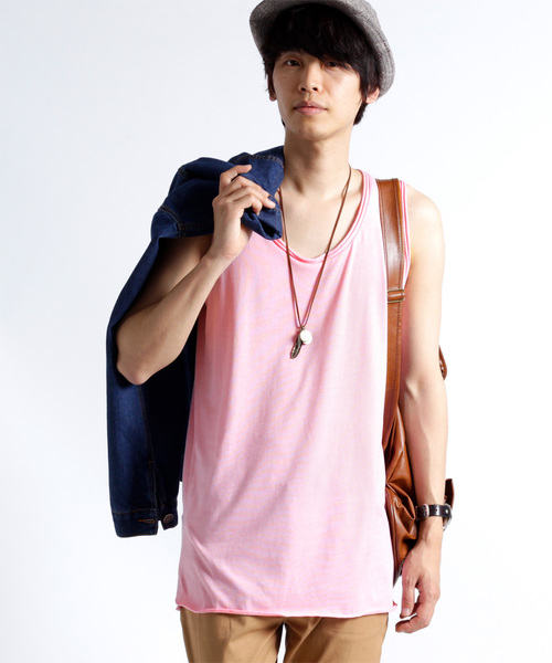 MONO-MART(モノマート)の「ツインロールネックタンク 裾ラウンドロングタンク(Heather mix)(タンクトップ・メンズ・ブルー系その他/ロイヤルブルー/マスタード/ピンク/チャコール/オートミール/ネイビー/カーキ/グレー/レッド/ブルー系その他2/ワイン/ブラック/スモークピンク/エメラルド/ホワイト・L/M/XL/S)」の14枚目の写真