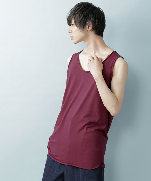 MONO-MART(モノマート)の「ツインロールネックタンク 裾ラウンドロングタンク(Heather mix)(タンクトップ・メンズ・ブルー系その他/ロイヤルブルー/マスタード/ピンク/チャコール/オートミール/ネイビー/カーキ/グレー/レッド/ブルー系その他2/ワイン/ブラック/スモークピンク/エメラルド/ホワイト・L/M/XL/S)」の1枚目の写真