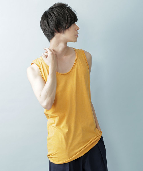 MONO-MART(モノマート)の「ツインロールネックタンク 裾ラウンドロングタンク(Heather mix)(タンクトップ・メンズ・ブルー系その他/ロイヤルブルー/マスタード/ピンク/チャコール/オートミール/ネイビー/カーキ/グレー/レッド/ブルー系その他2/ワイン/ブラック/スモークピンク/エメラルド/ホワイト・L/M/XL/S)」の13枚目の写真