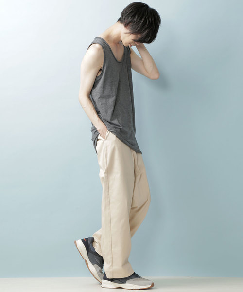 MONO-MART(モノマート)の「ツインロールネックタンク 裾ラウンドロングタンク(Heather mix)(タンクトップ・メンズ・ブルー系その他/ロイヤルブルー/マスタード/ピンク/チャコール/オートミール/ネイビー/カーキ/グレー/レッド/ブルー系その他2/ワイン/ブラック/スモークピンク/エメラルド/ホワイト・L/M/XL/S)」の22枚目の写真