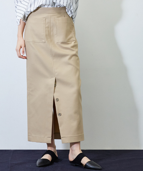 STUDIOUS(ステュディオス)の「STUDIOUS ロングIラインスカート(スカート・レディース・カーキ/ベージュ・0/1)」の1枚目の写真