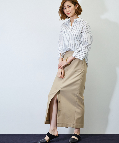 STUDIOUS(ステュディオス)の「STUDIOUS ロングIラインスカート(スカート・レディース・カーキ/ベージュ・0/1)」の3枚目の写真